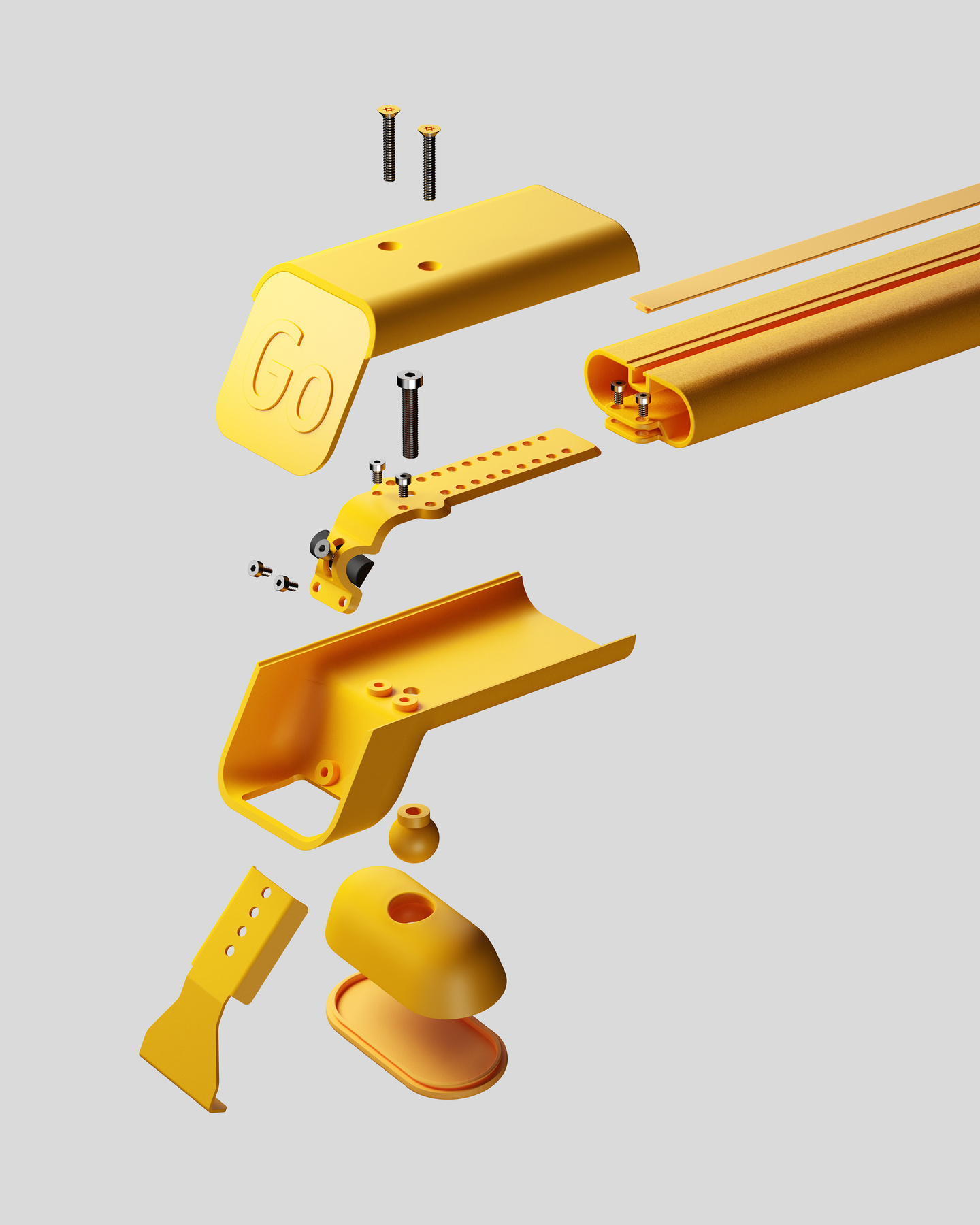Exploded diagram illustrating parts and structure of yellow roof mount