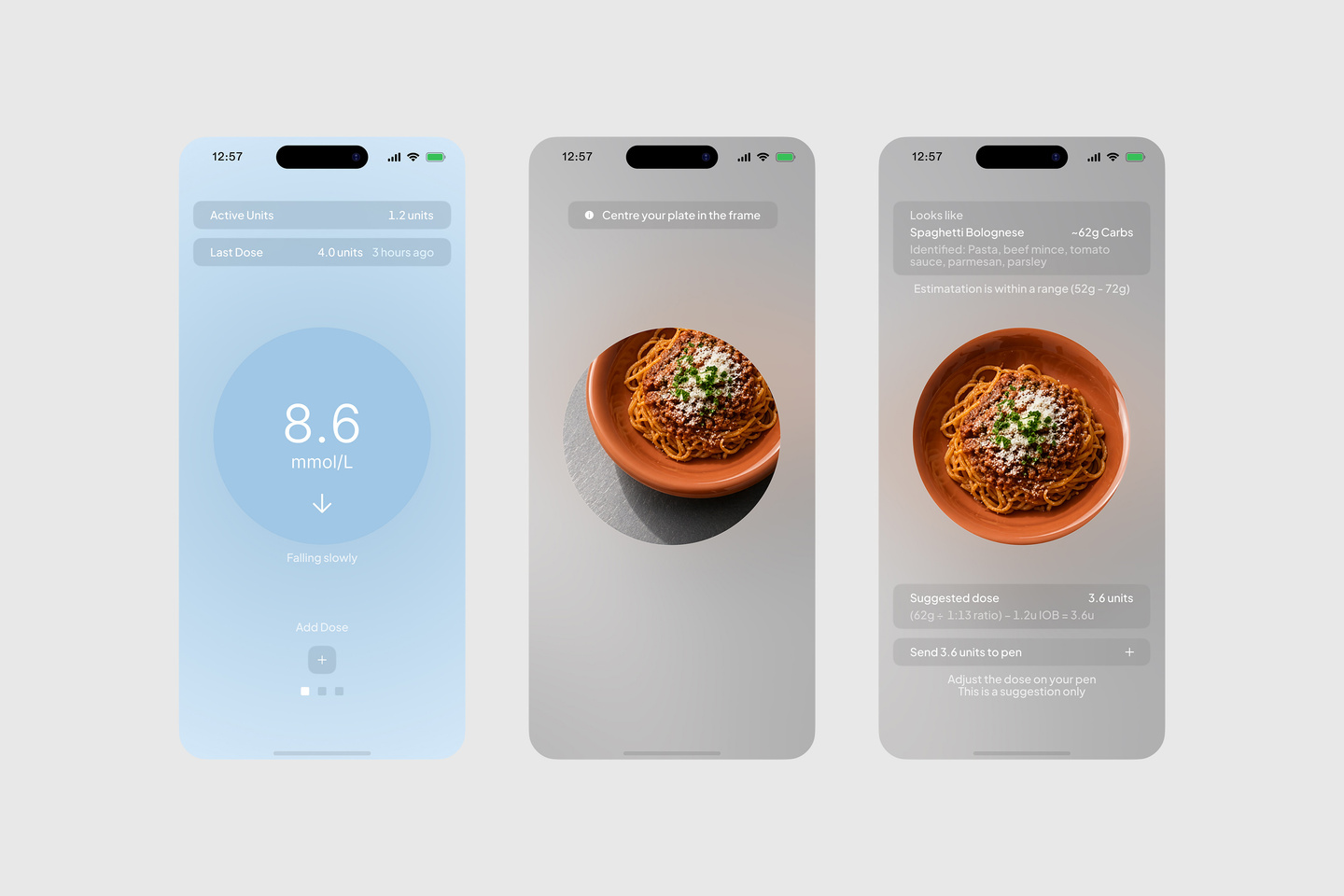 Digital display interface options shown alongside a daily dining lifestyle photo