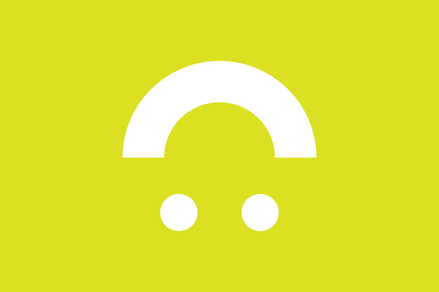 White smiley face graphic mark on a bright yellow square background.