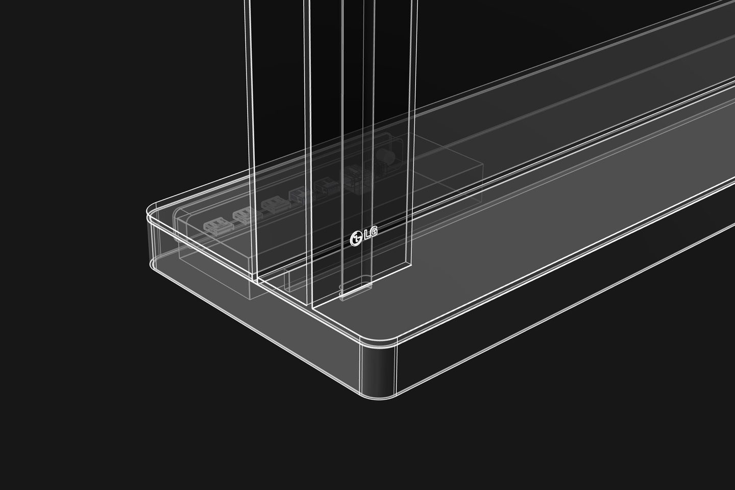 3D rendering of a transparent television base element.