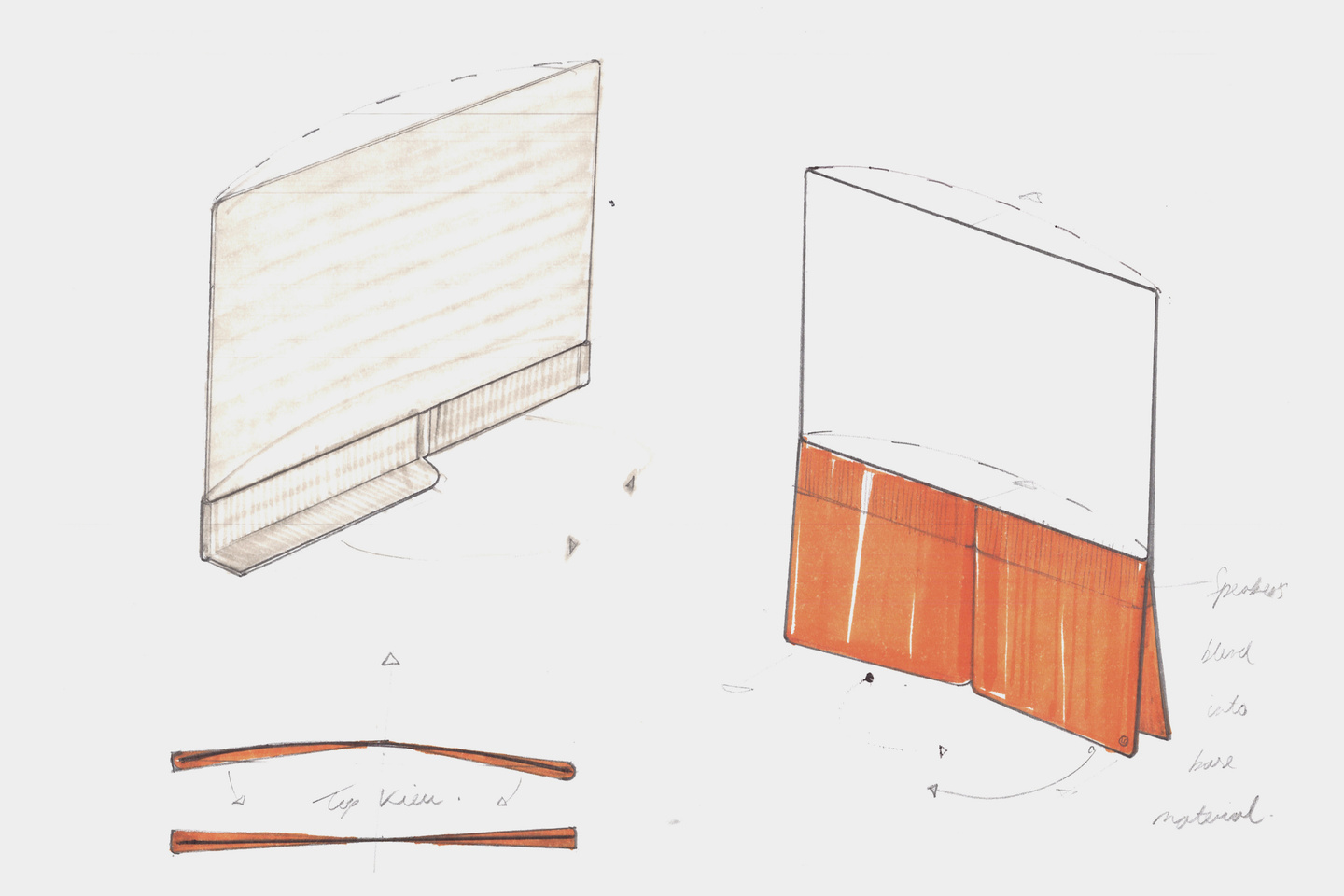Line drawings and sketches exploring television stand design concepts.