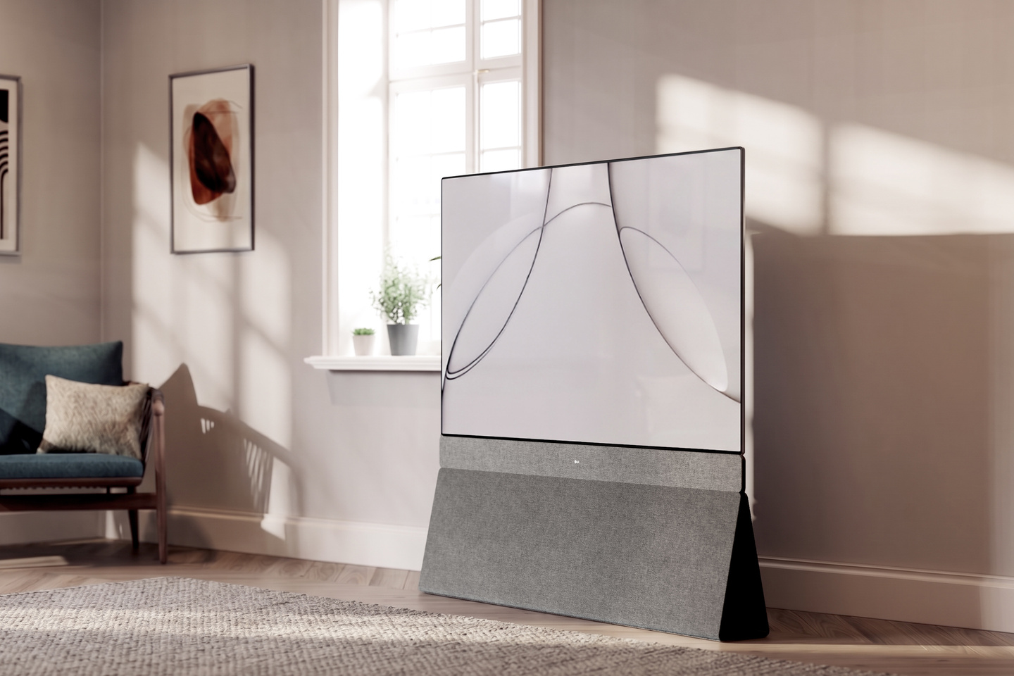 Front view of television frame in an interior room setting.