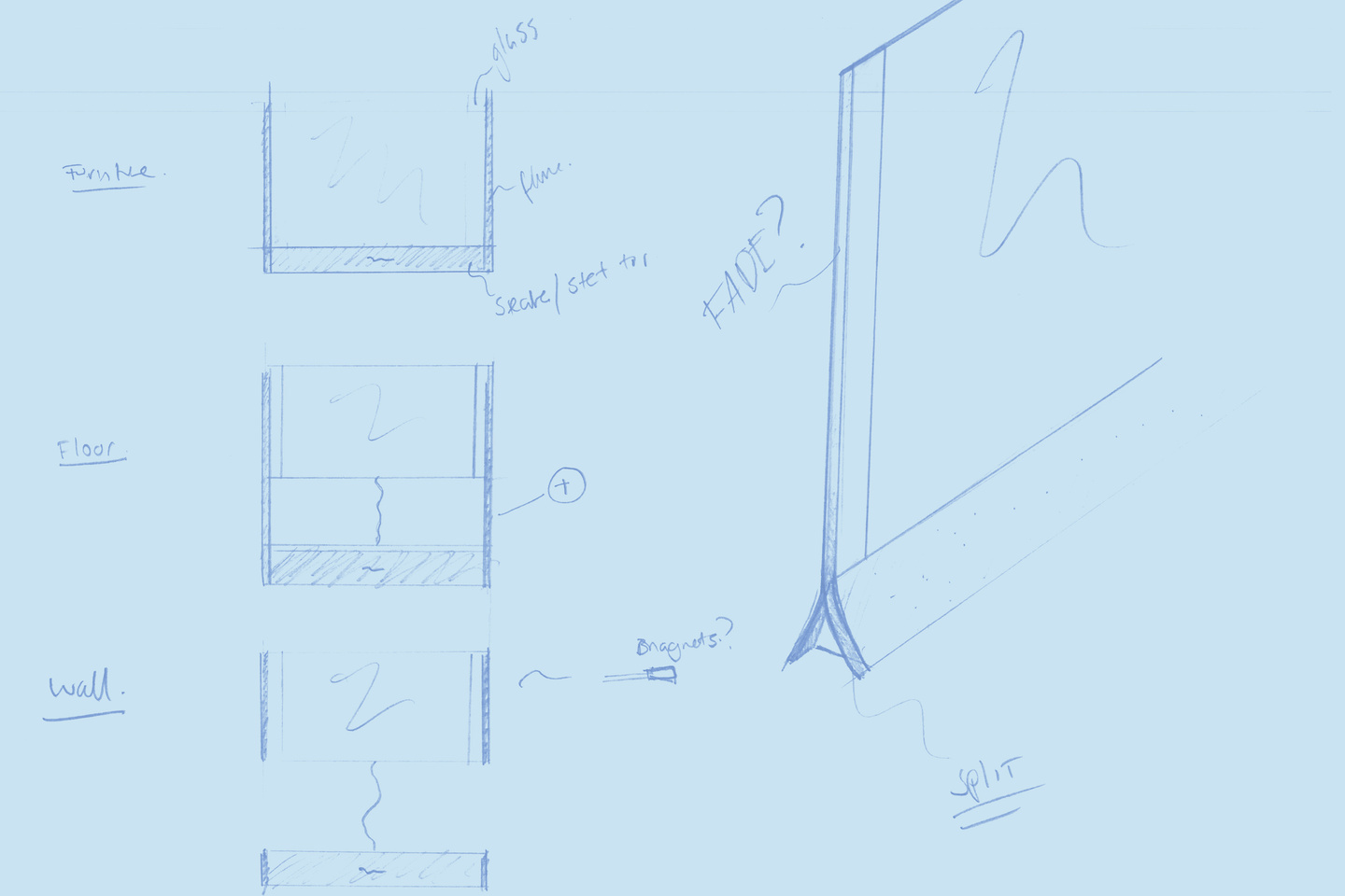Graphic illustration exploring geometric design concepts on a soft blue background.