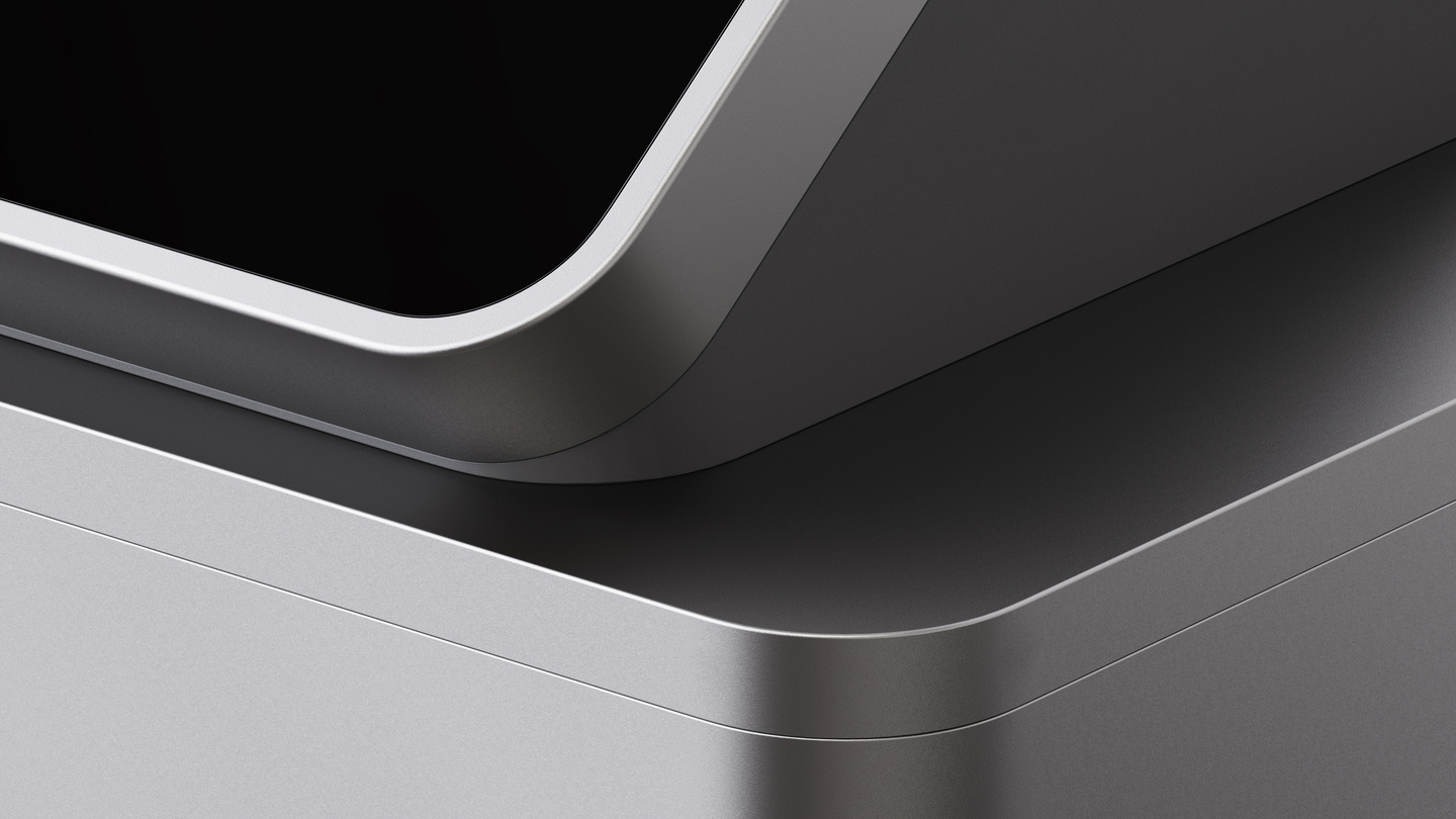 Close-up view showing the corner detail and metallic finish of a product