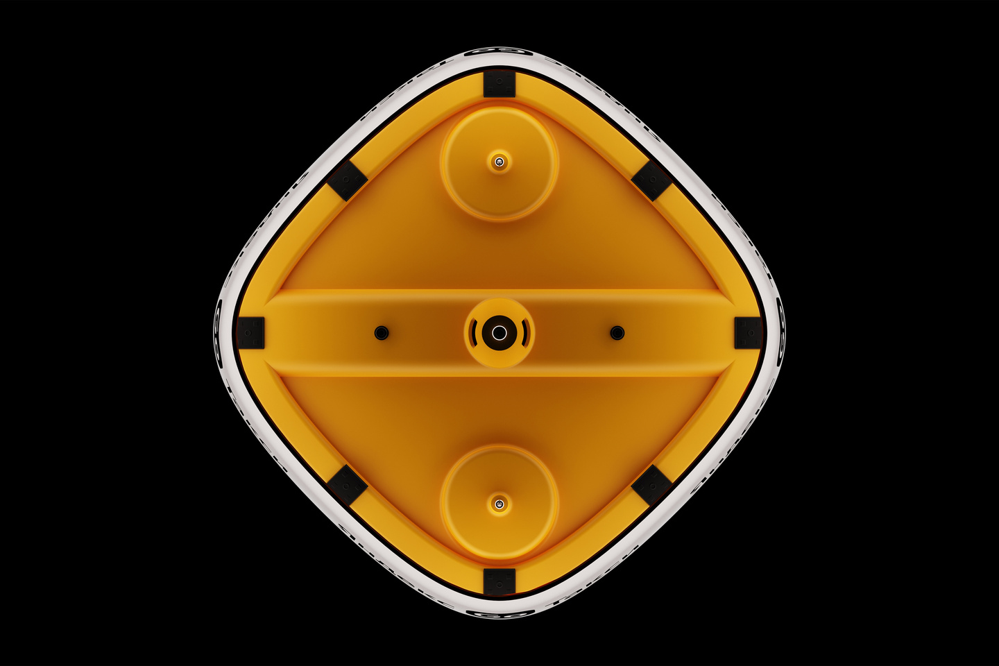 Diamond-shaped yellow emblem featuring fine micro-texture patterning