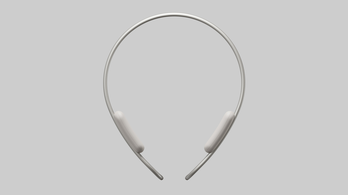 Top-down view showing the flexible arch and end modules of the Clay AI wearable neckband