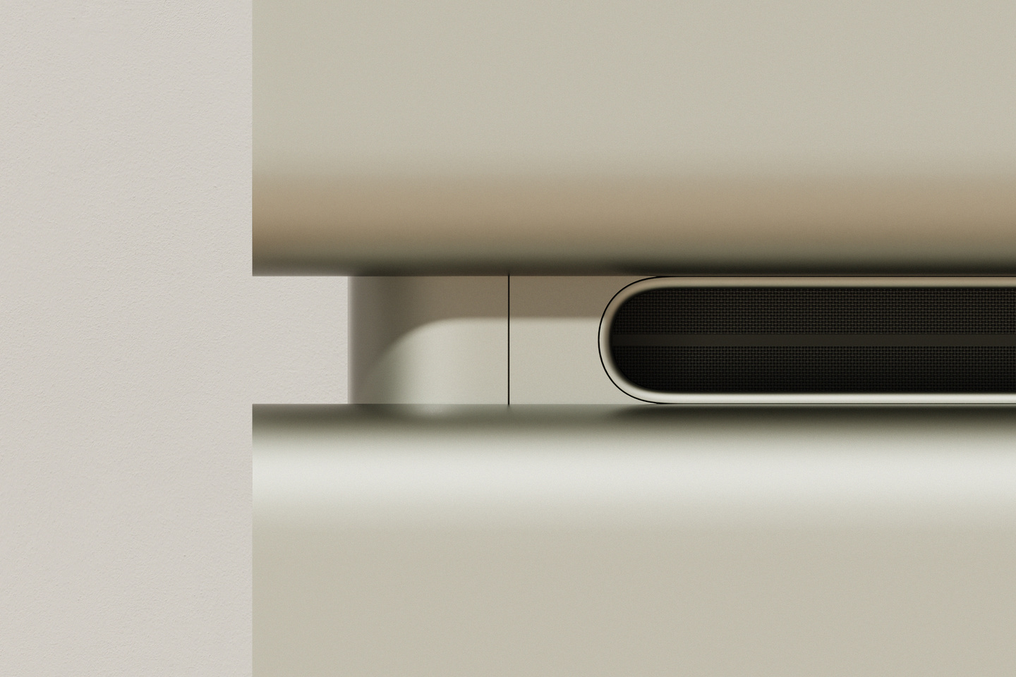 Close-up detail of the side panel joint on an air conditioner casing.