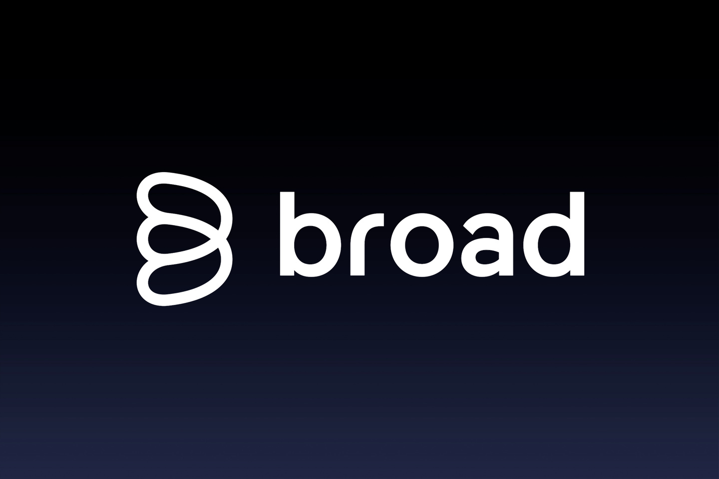 Broad logo with symbol and wordmark in white text on dark background