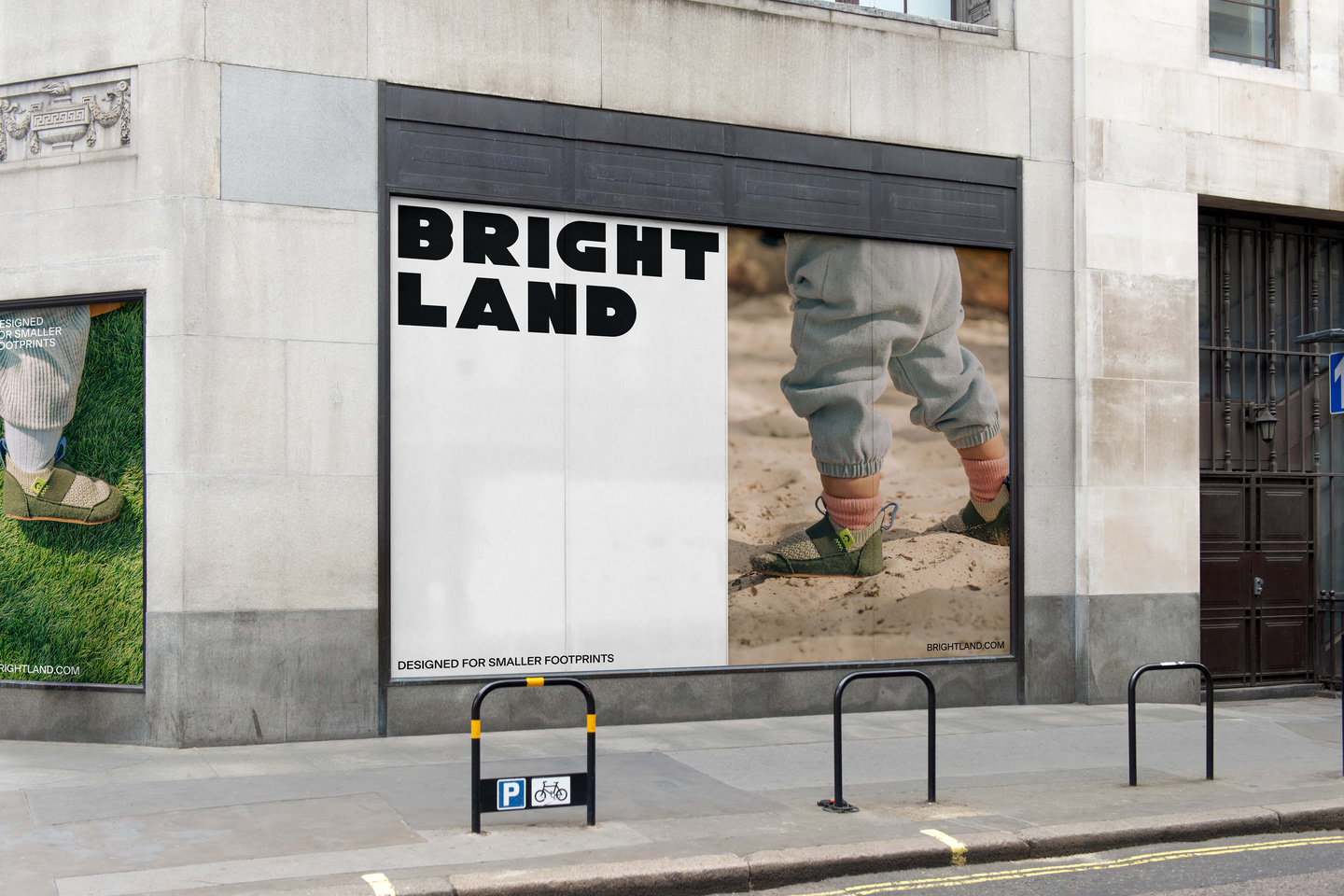 Outdoor billboard mockups showing Brightland brand campaign posters.