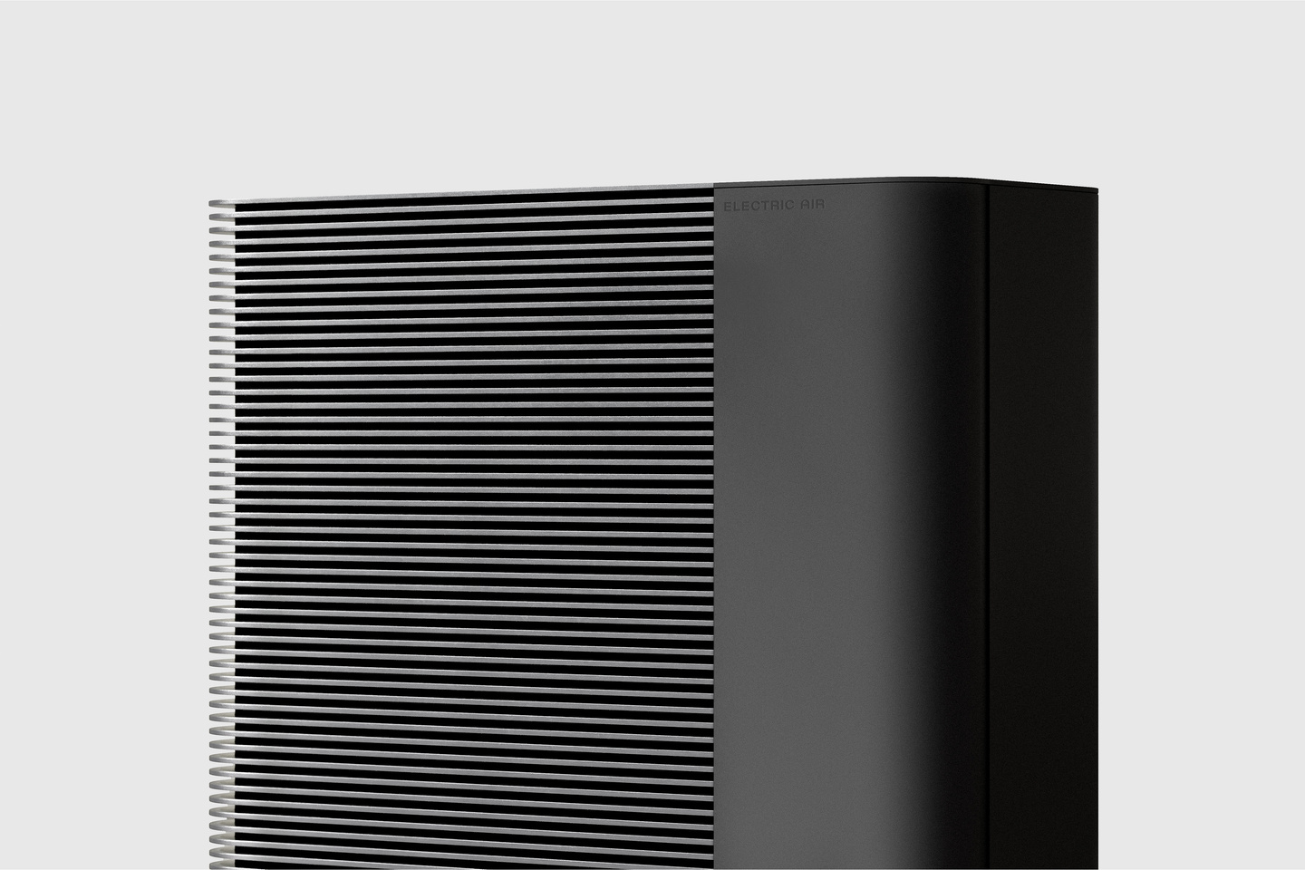 Inset view showing side louvers of a dark outdoor HVAC unit