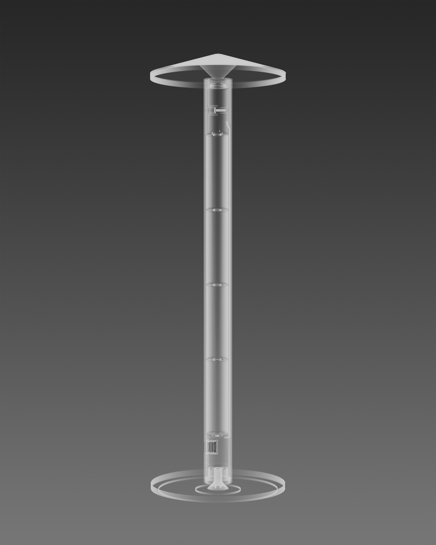 Transparent 3D CAD render showing internal component layout within the Parasol Lamp.