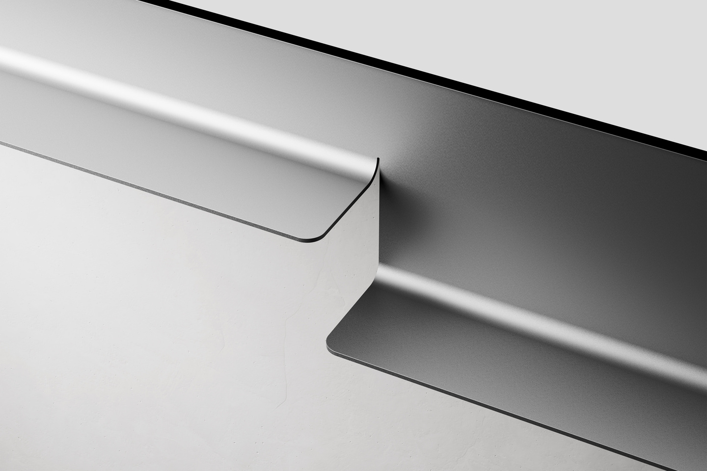 Close-up detail of split two level metallic television base.